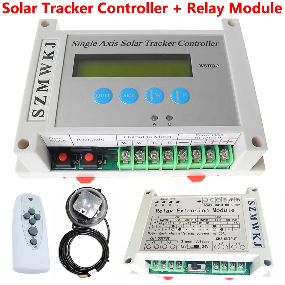 Electronic Single Axis Solar Tracking LCD Solar Tracker Controller W/ Remote W/ Relay Extension Module 40A DC Relay Controller