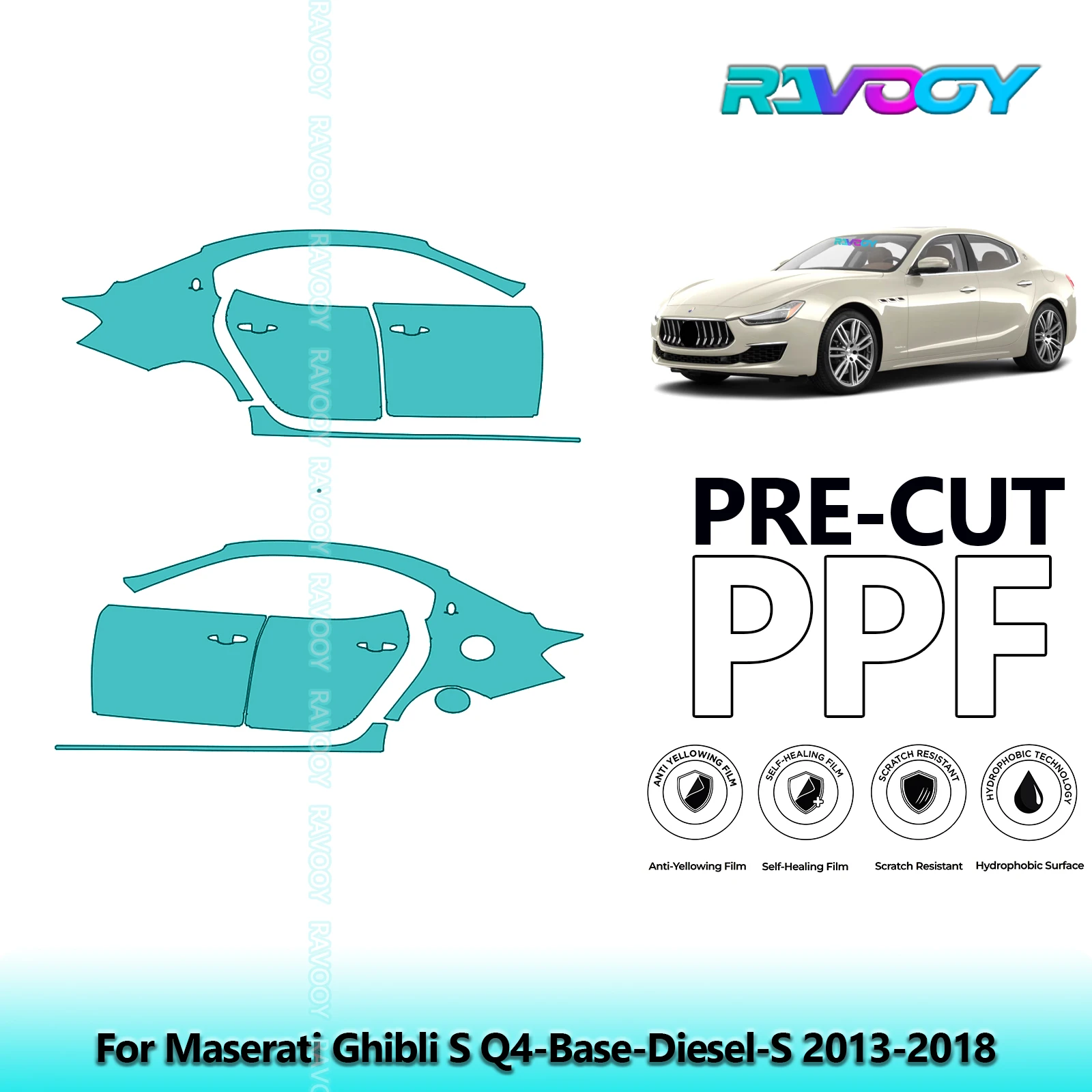 

For Maserati Ghibli S Q4-Base-Diesel-S 2013-2018 8.5mil Pre-Cut PPF Door & A/B Pillar Kit TPU Paint Protection Film Set