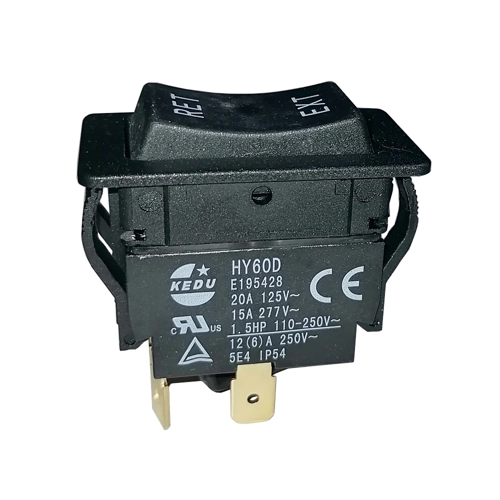 

KEDU HY60D Pushbutton Switch (ON)-OFF-(ON) Rocker Switches 6.3 Tab 4 Pins Double Pole Double Throw (DPDT)