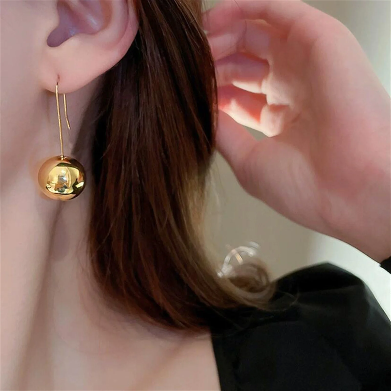 Drop Ball Earrings for Women Girls, Minimalist Polished Dangle Drop Earrings, Lightweight Hypoallergenic Jewelry