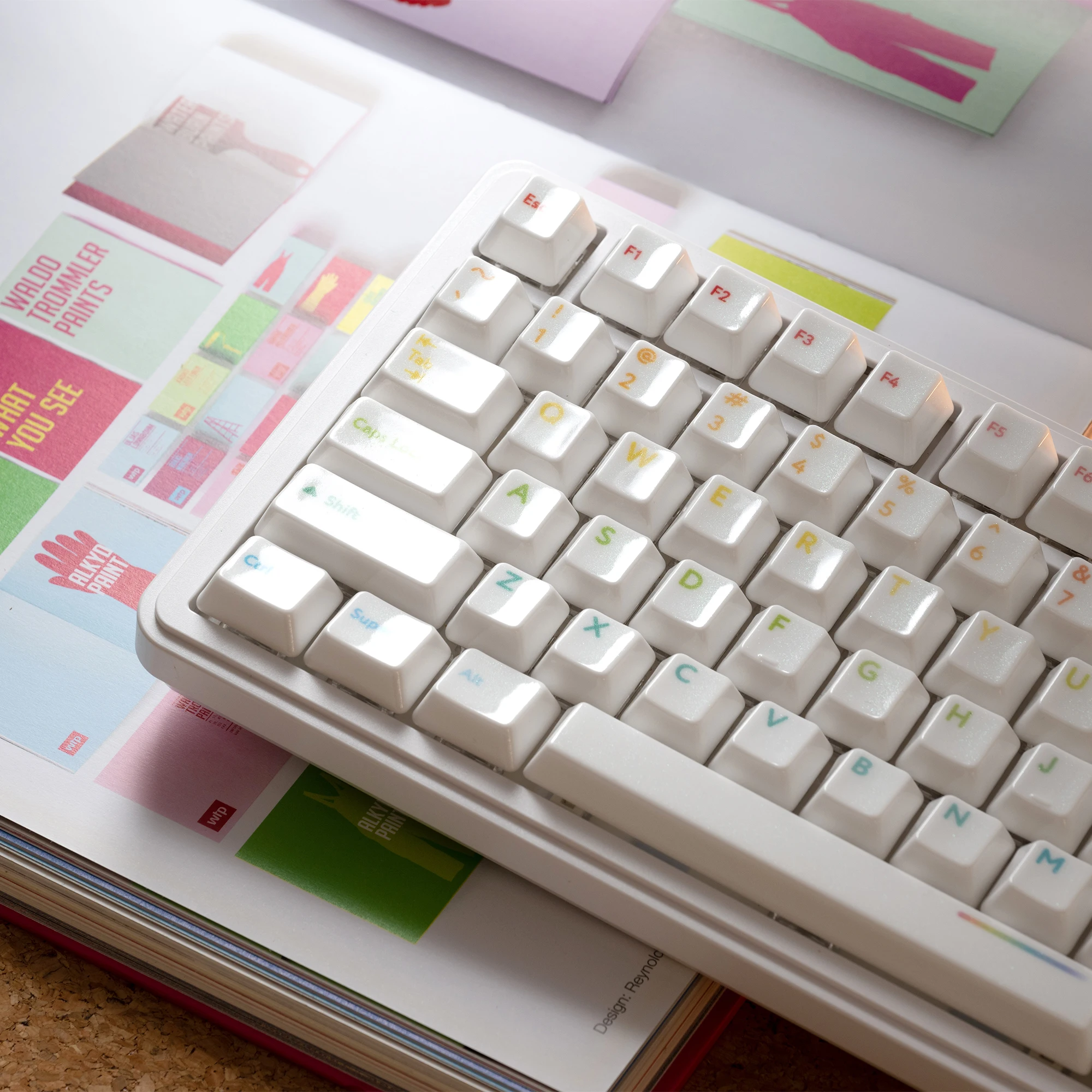 XVX Glitter White Ceramic Keycaps with Colorful Legends Cherry Profile 120-Key Fluorescent Sparkle Surface Design