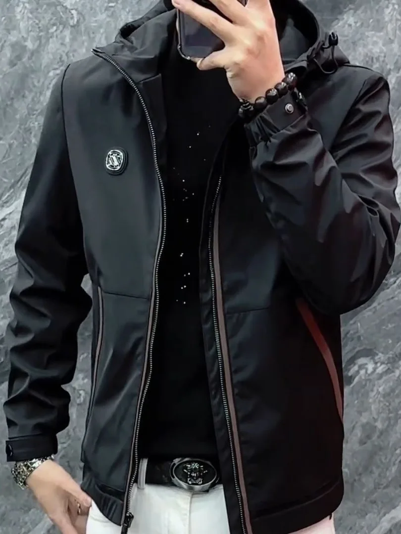 جاكيت كاجوال بغطاء للرأس للرجال، أنيق ومتعدد الاستخدامات، جاكيت عملي بلون واحد للخريف، نمط خارجي، مقاس قياسي، أكمام طويلة مع ... #2