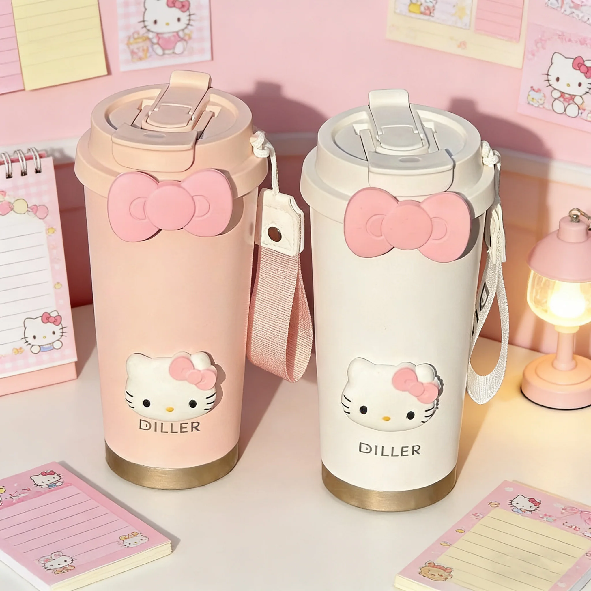 

Lovely Hello Kitty Mug Stainless Steel Insulated Coffee Cup Portable Fashion Student Straw Water Bottle To Keep Cold