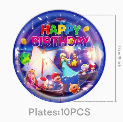 Mario Complete Birthday Party Supplies Set Galaxy Mario Themed Decor Kit with Banner Balloons Tableware Cake Toppers for Kids image 3