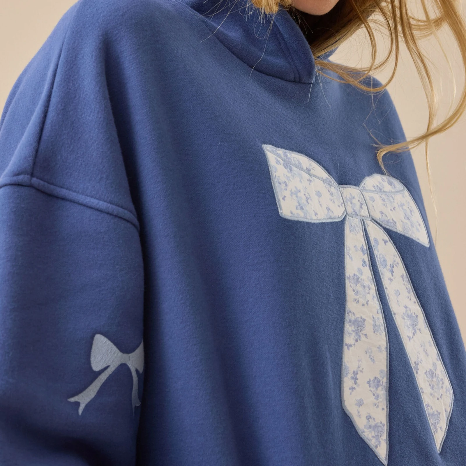 Hochwertiges Damen-Sweatshirt mit Kapuze, Frühling und Herbst, langärmelig, Schleife, Stickerei, Kapuzenpullover