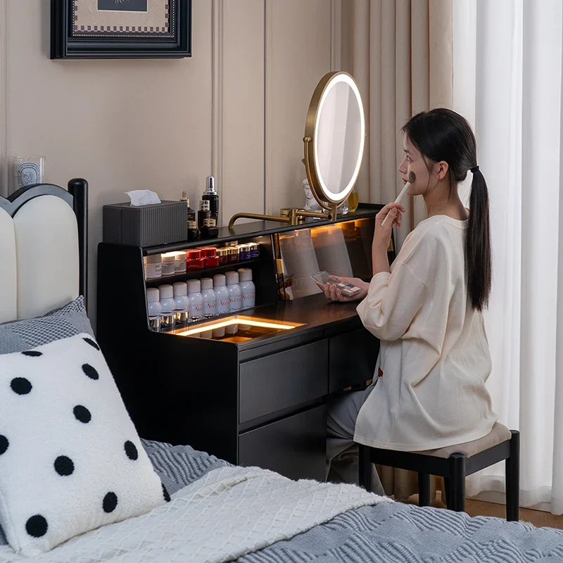 Black Dresser Desk Storage Cabinet Integrated Premium Bedroom Solid Wood