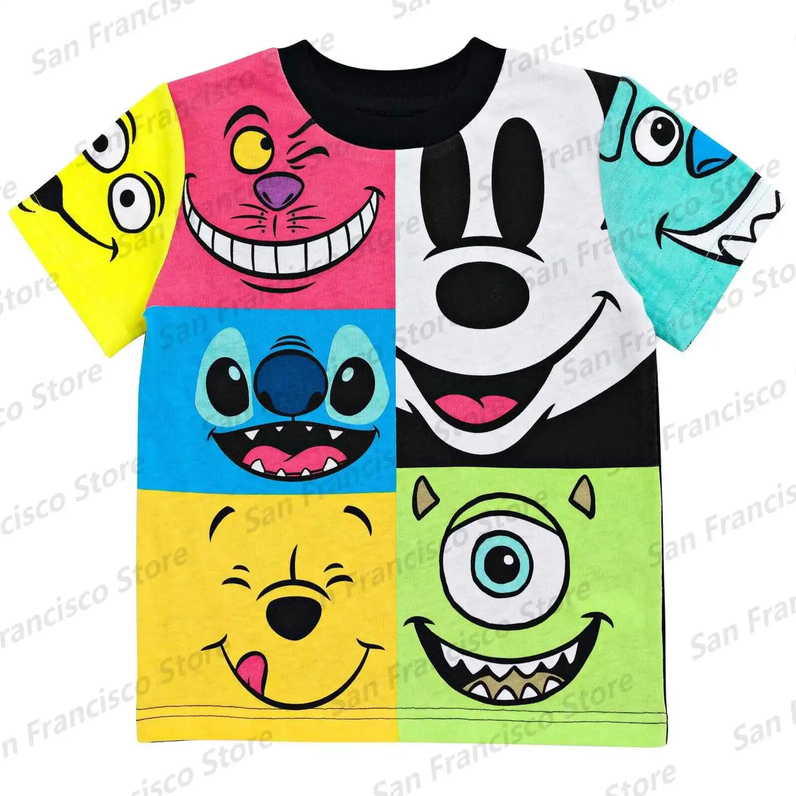 Summer New Boy&Girl Disney 100th Anniversary Mickey Sally Winnie the Pooh Printed Tee KID/Adult Casual Breathable Short Sleeve