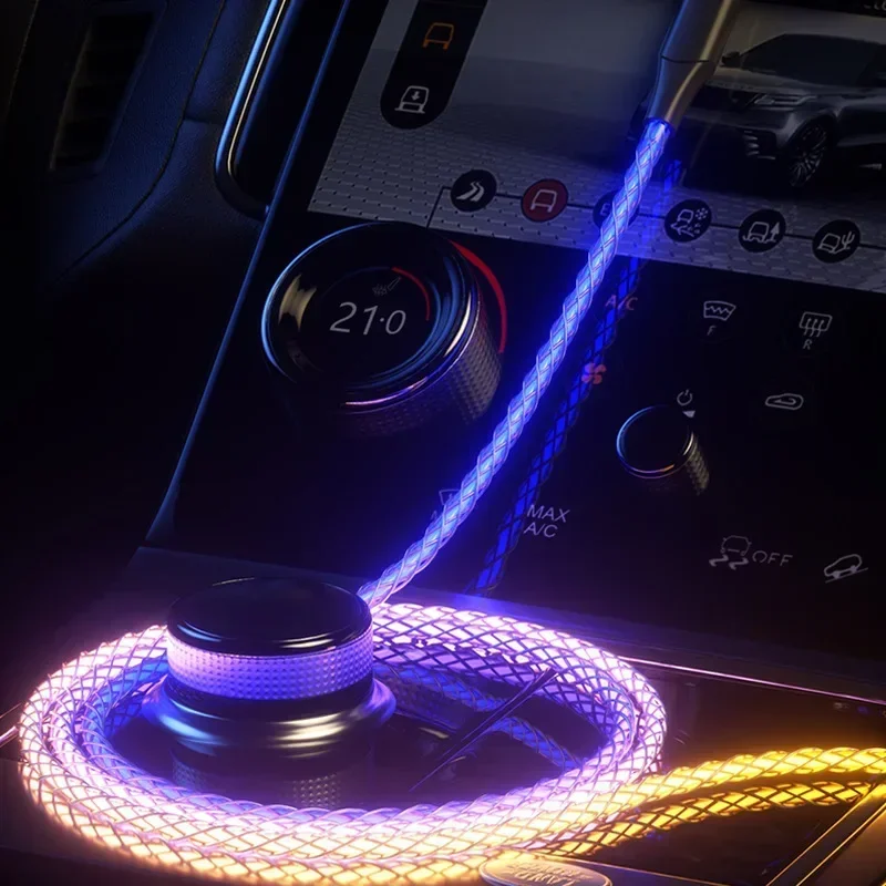 Kabel 3 W 1 66W 6A RGB świecący typ C do iPhone'a 14 13 Pro Max przewód USB do ładowarki Samsung Xiaomi — zdjęcie 4