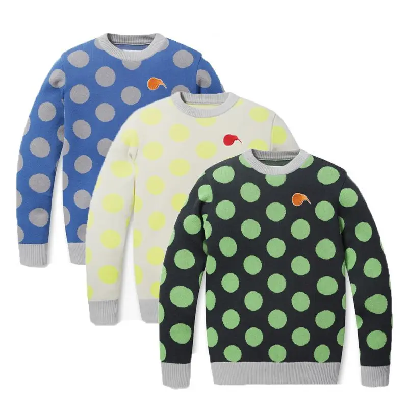Clearance Sale-Unisex Couple Golf Knitwear Polka Dot Jacquard Round Neck Sweater Spring Fall Warm Athletic Golf Top