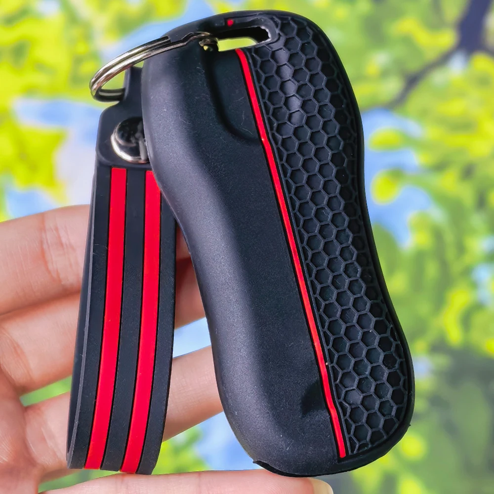 Honeycomb‑Grip Silicone Key Fob Cover With Keychain For Porsche Macan Boxster Cayman Panamera Taycan Cayenne Anti‑Scratch Shell