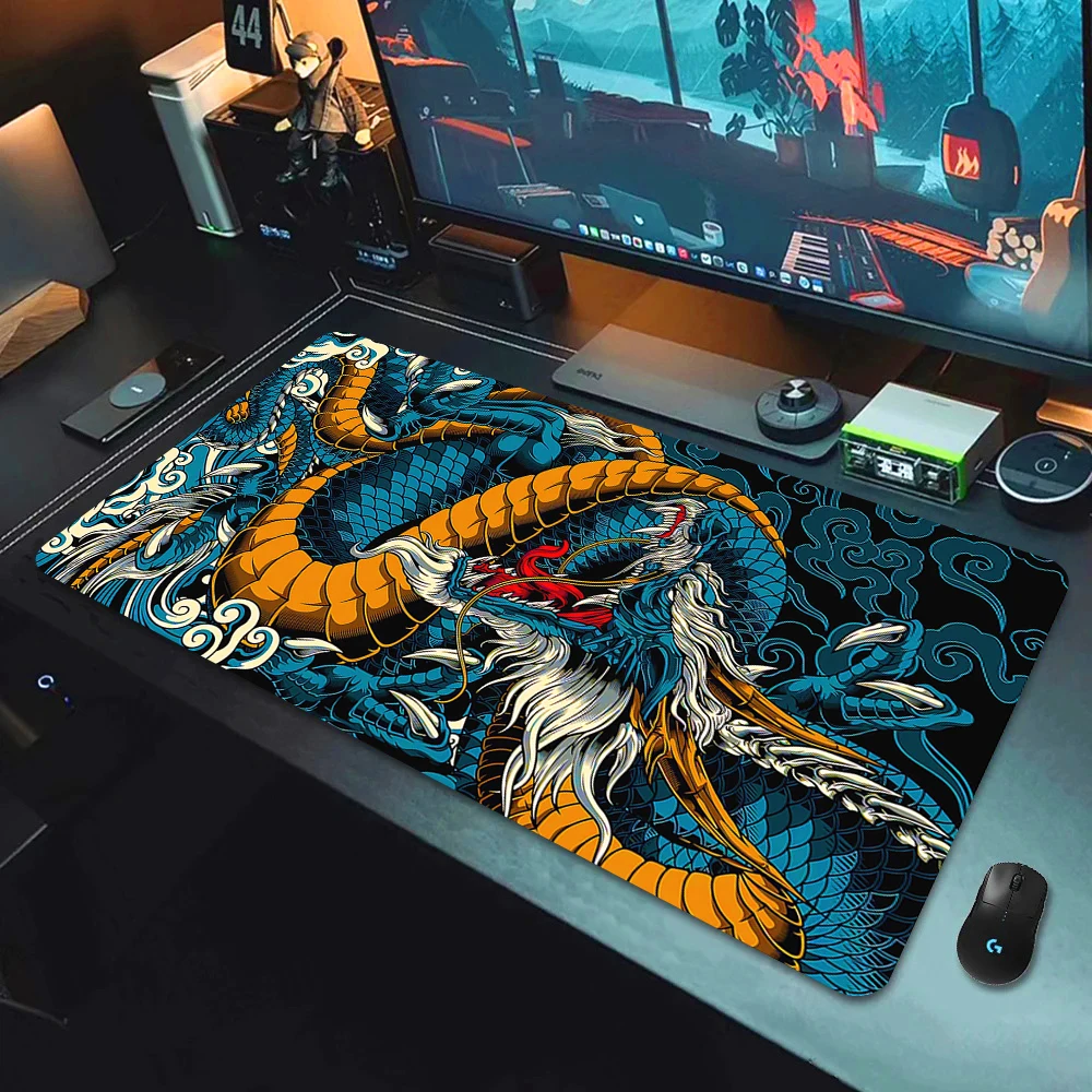 Alfombrilla de ratón para juegos de estilo japonés Xxl, alfombrilla de escritorio para teclado, alfombrillas de ratón grandes de dragón, alfombrilla de mesa para ordenador