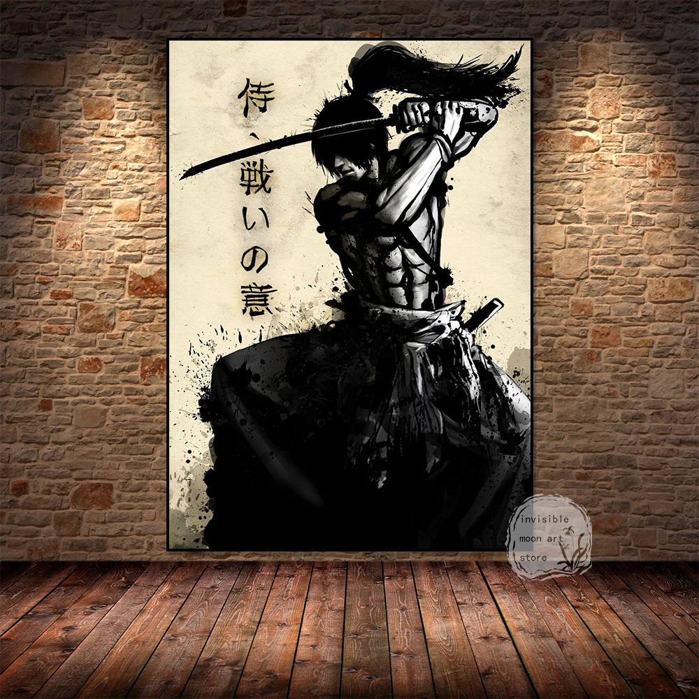 Retro Japanese Warrior Bushido Armored Geisha Samurai Katana Ninja Poster Art Canvas Painting Wall Print Picture Room Home Decor