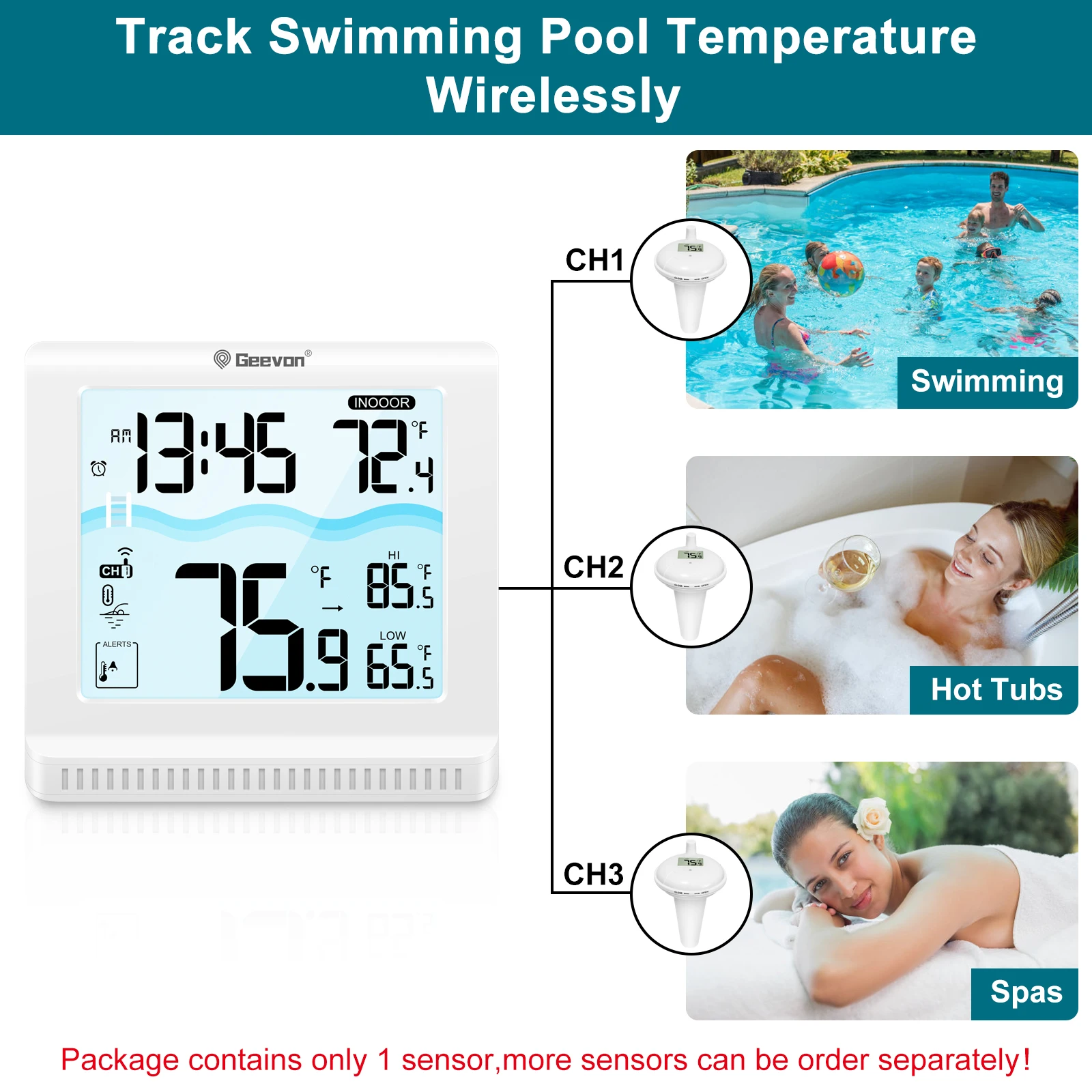 Imagem -02 - Geevon Wireless Floating Pool Termômetro Despertador Temperatura Interior para Piscina Banho Spa Hot Springs 49