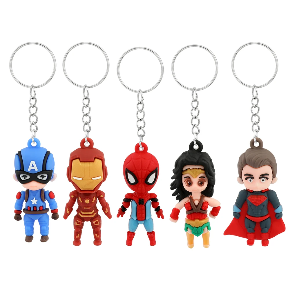 Marvel Spiderman Iron Man Bat Hulk Thor Cartoon Keychain Anime Avengers Key Ring Figure Silicone Car Key Jewelry Toys Gift