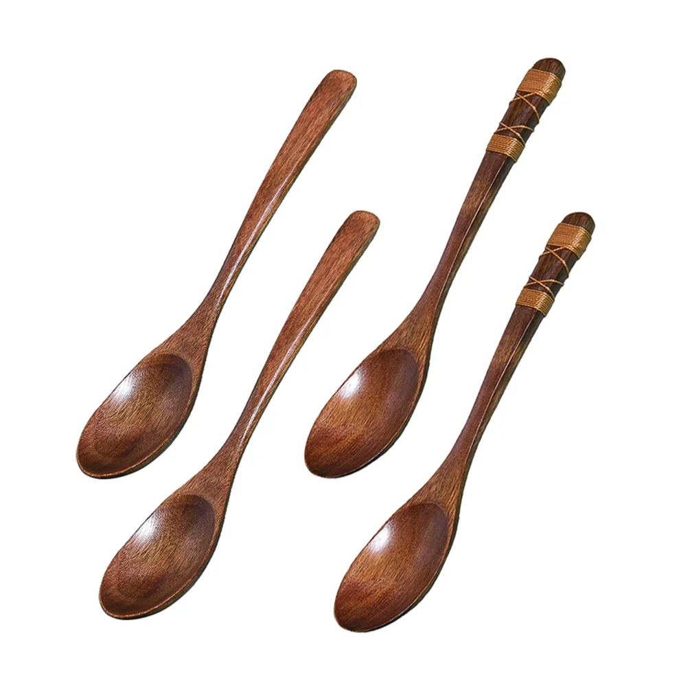 

4 Pcs Wooden Spoon Soup Jam Stirring Vintage Japanese Style Eco Friendly Safe Non Scratch Ideal Catering Food