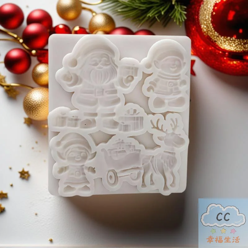 NEW YY Christmas Silicone Baking Mold, Santa Claus Reindeer Sleigh Elf Design, Cupcake Fondant Mould for Holiday Cake Decorating