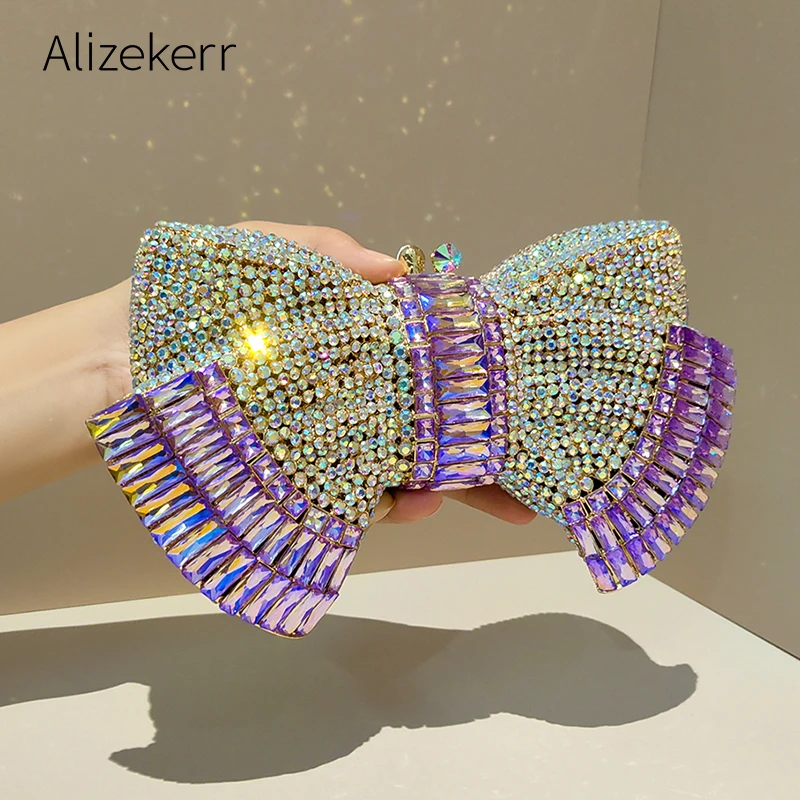 

Alizekerr Bow Crystal Evening Bags Women Gorgeous Chic Rhinestone Metallic Clutch Purses Ladies Boutique Handbags Wedding Party