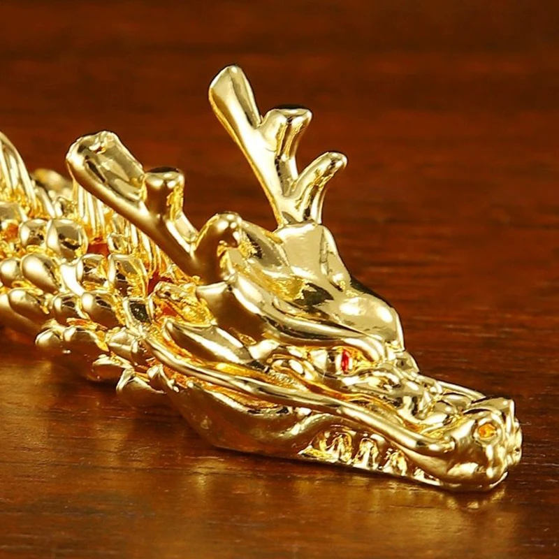 Ancient Dragon Brass Alloy Forged Chinese Hand Carved Household Fancy Decoration Fortune Golden Dragon Tea Ceremony Accessories