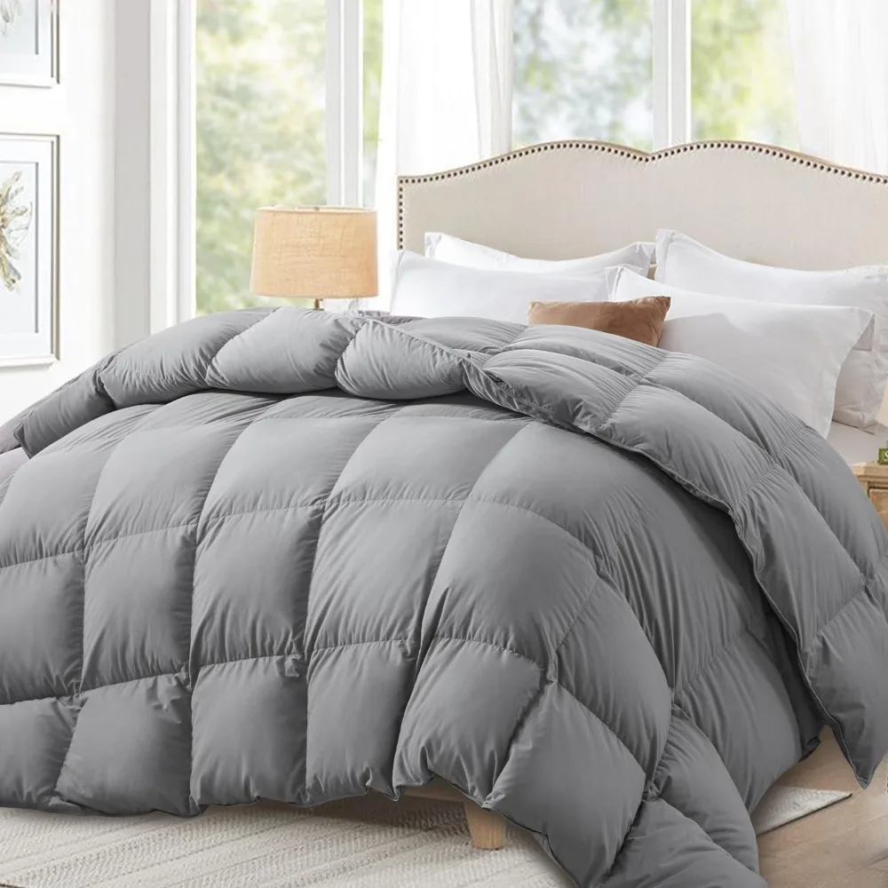 Fluffy Down Comforter Queen Size All Season Duvet Insert Ultra-Soft Cotton Shell,680 Fill Power, Medium Warmth with Corner Tabs