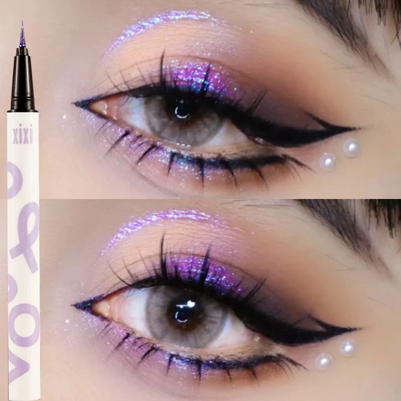 Pearlescent Purple Liquid Eyeliner Diamond Glitter Waterproof Lasting Quick Dry Shiny Highlighter Lying Silkworm Eyeshadow Pen