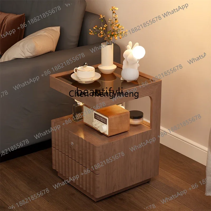 New arrive Solid wood edge few small apartment living room household sofa side cabinet with wheels movable small coffee table
