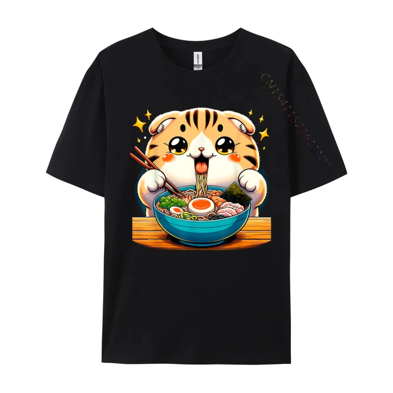 

Kawaii Scottish Fold Cat Ramen Printed Kawaii Scottish Fold Cat Ramen Men T Shirts Loose Cotton T Shirt T-shirts