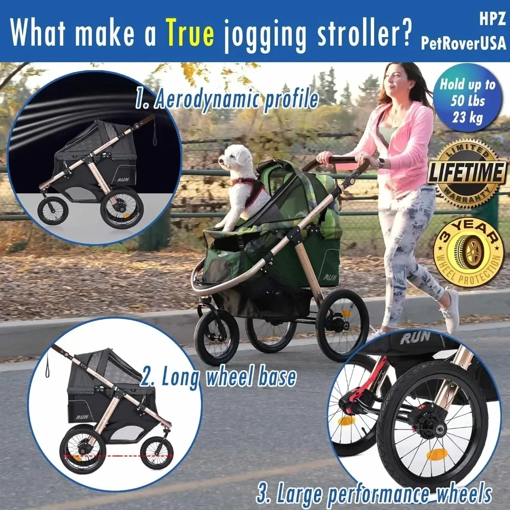 Performance Jogging Sports Stroller with Comfort Rubber Wheels/Zipper-Less Entry/1-Hand Quick Fold/Aluminum Frame