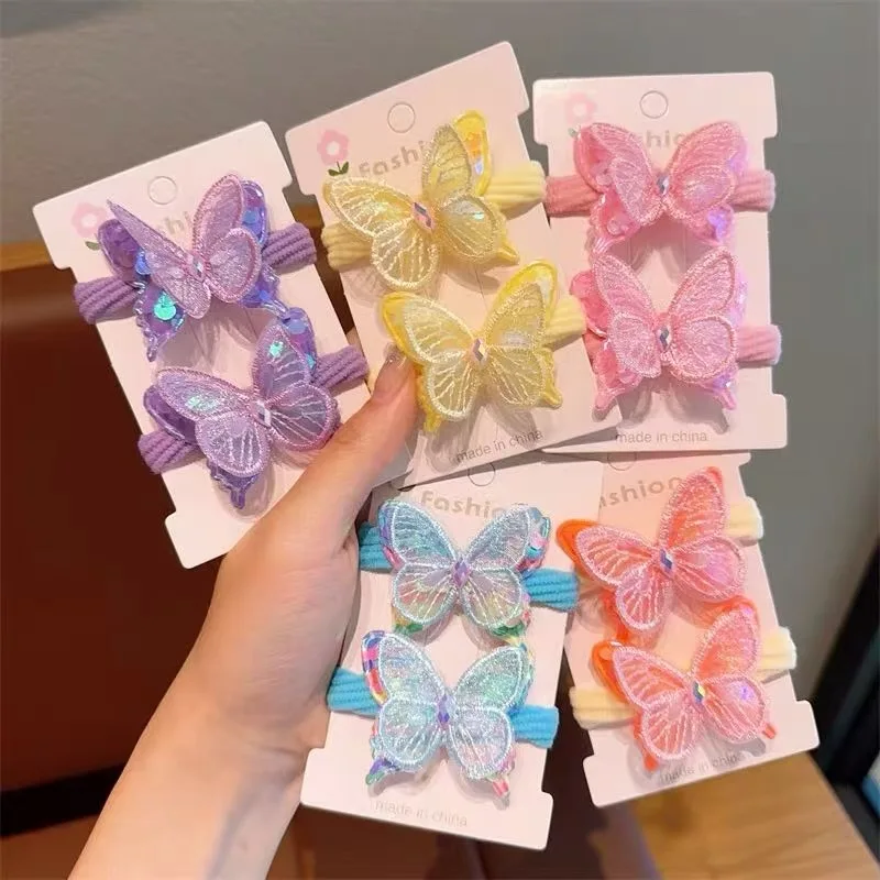 

2PCS Korean Kids Cute Glitter Butterfly Terry Cloth Scrunchies Sweet Girls Hair Ties Hair Accessories