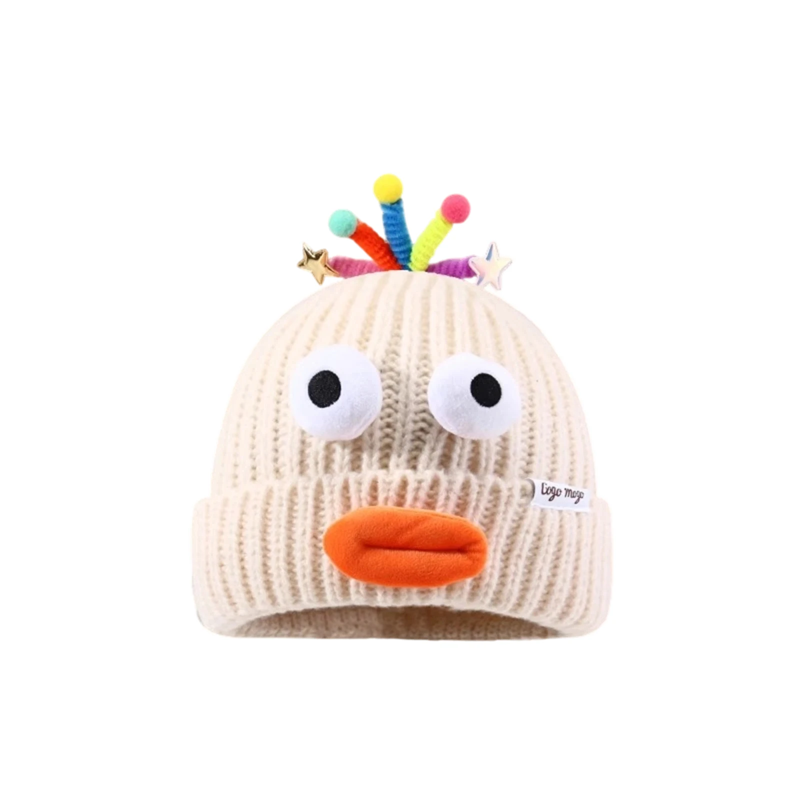 Vrouwen Winter Gebreide Muts Mooie Stripfiguur Patroon Warming Hoed Creatieve Big Eye Dikke Lip Ontwerp Comfortabele Grappige Hoed