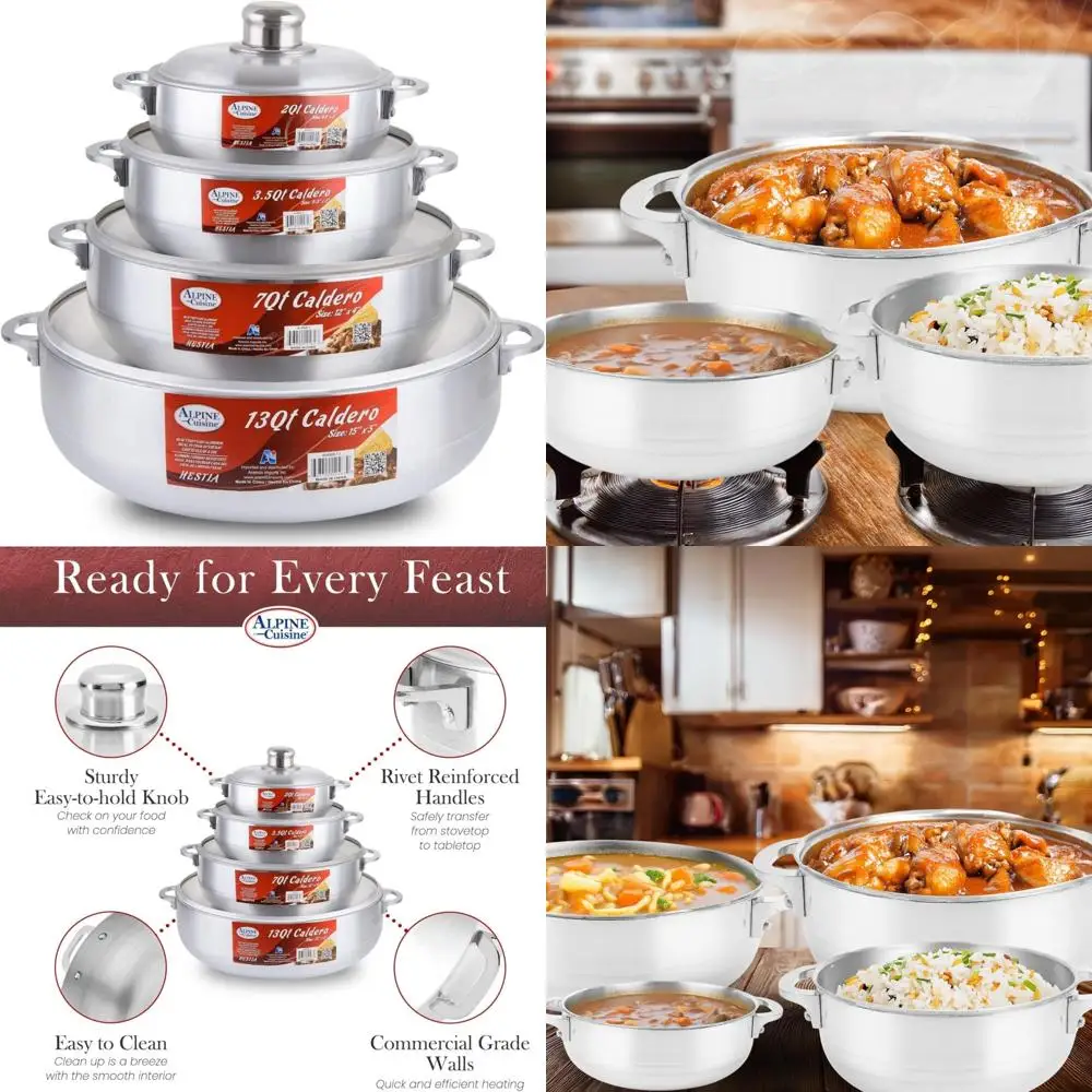 

Nonstick Aluminum Caldero Cookware Set 8-Piece with Lids, 2 to 13 Quart Pots, Perfect for Stews and More