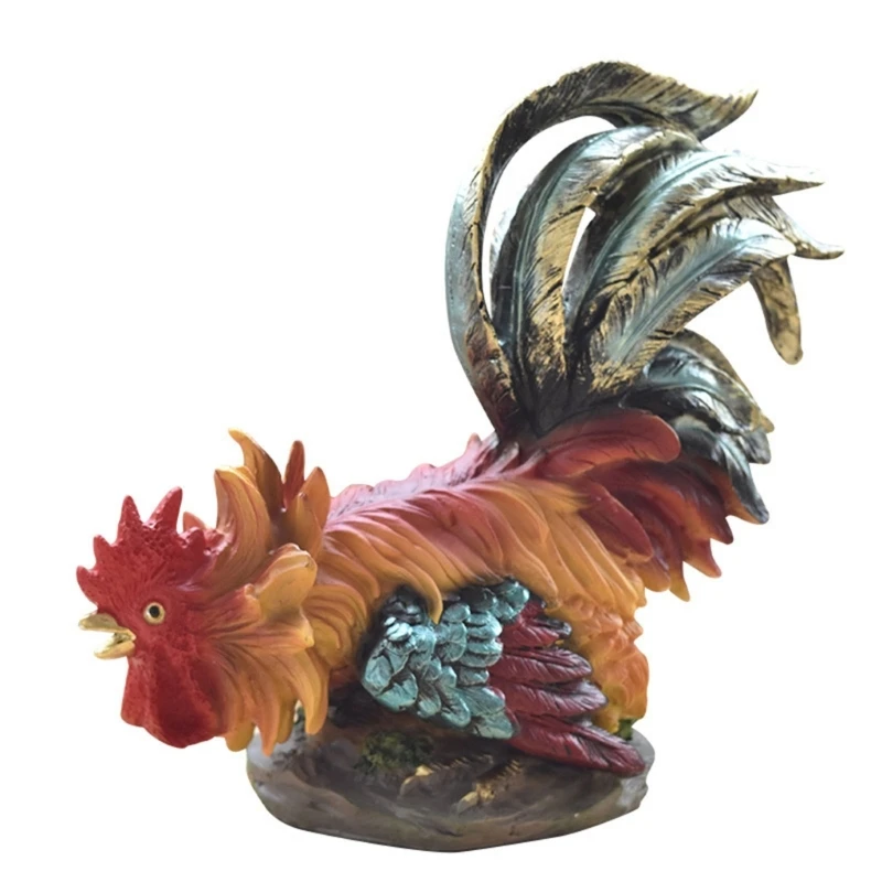 

Colorful Rooster Sculpture Beautiful Craft Statue for Room Accent Resin Decors Decorative Statue for Collector Decors