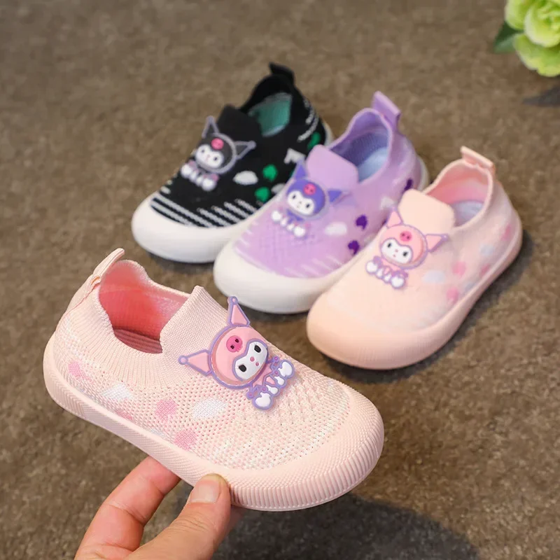 Sanurgente-Baskets Hello Kitty pour enfants, chaussures de sport décontractées pour étudiants, chaussures respirantes à semelle souple pour garçons, chaussures en filet pour bébé, printemps et automne, nouveau