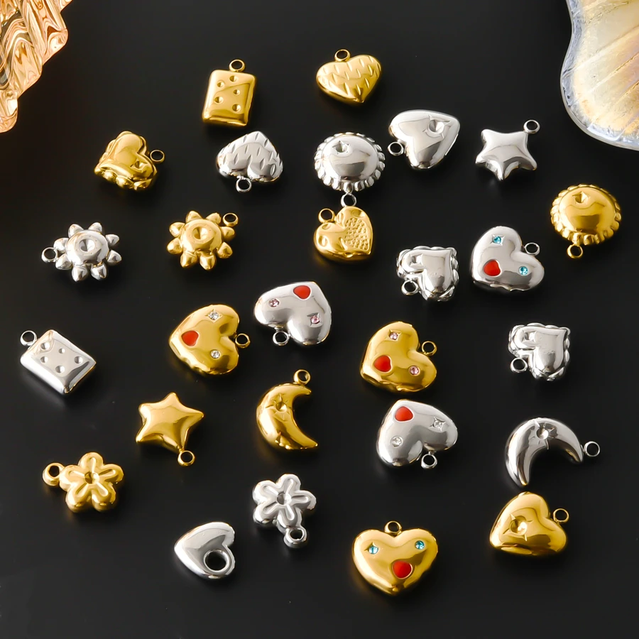 5Pcs Exquisite Little Heart Moon Sun Star Charms For Jewelry Making Necklace Supplies Women DIY Stainless Steel Accessories