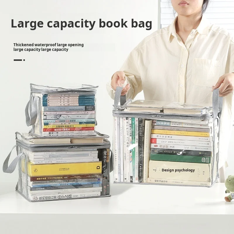 Transparent foldable storage box waterproof book organizer portable container for home study books documents daily items storage