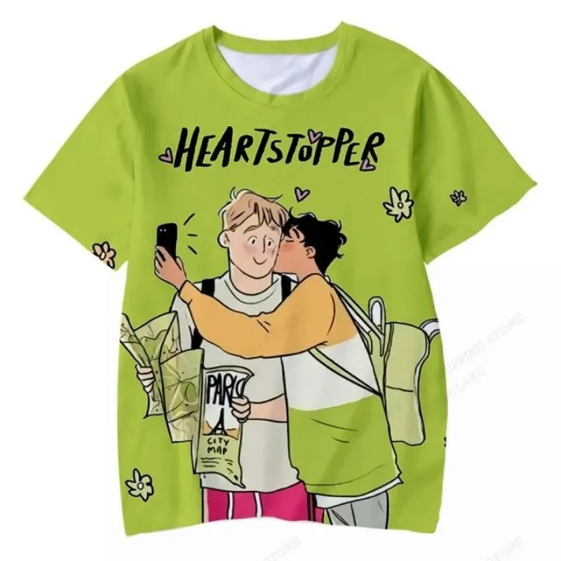 

Футболка унисекс с мультяшным принтом Heartstopper 2026, дышащая, повседневная, уличная, с коротким рукавом, для фанатов, в подарок