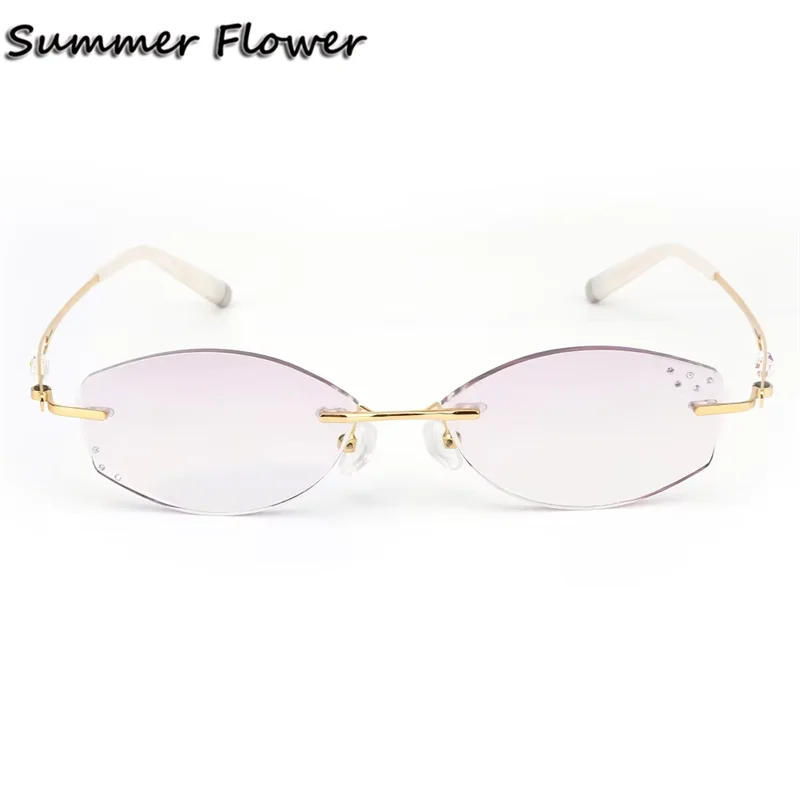 

Tint Color Prescription Glasses Women Diamond Trimmed Rimless Titanium Fashionable Lady for Recipe Spectacles Eyeglasses Frame