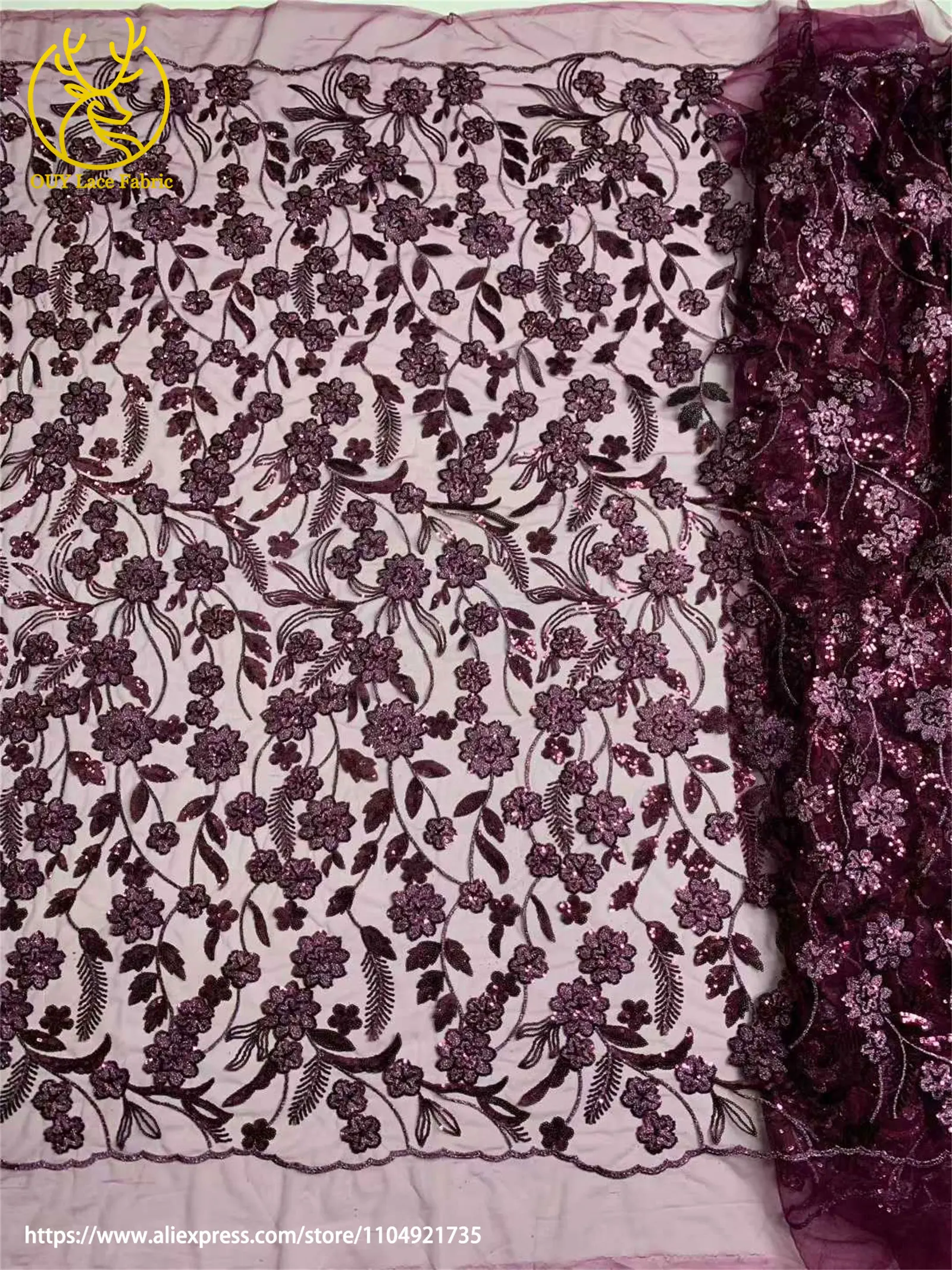 Afrikanische Pailletten Stickerei Spitze Stoff Hohe Qualität Französisch Nigerian Pailletten Tüll Spitze Stoff Damen Kleid Hochzeit Kleid Nähen – Detail 8