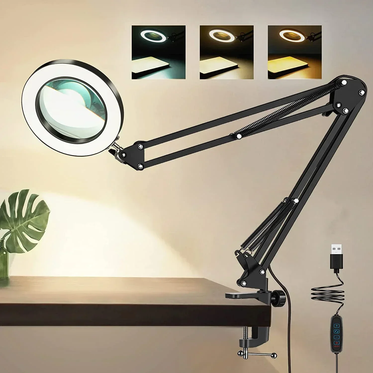 

Clamp Work Close Swivel Color Lamp Arm With For 3 Magnifying Craft Lighted Adjustable Magnifying Repair Glass LED Modes