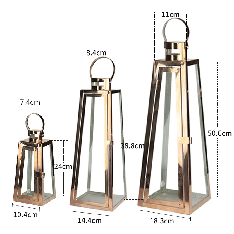Metal Windproof Candle Holder Modern Glass Hurricane Lantern Wedding Outdoor Garden Candelabra  Home Decoration Accessories