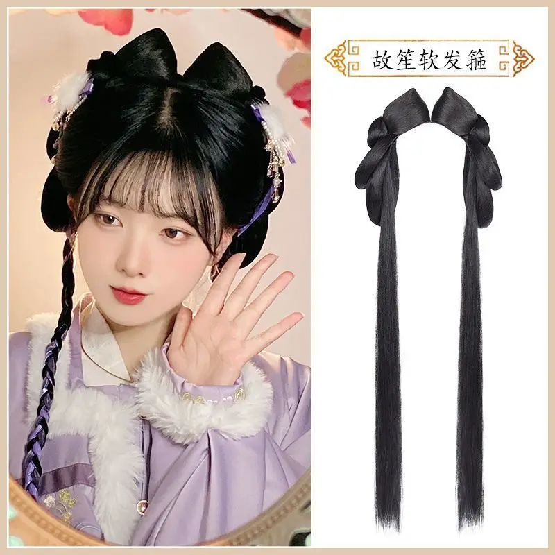 Chinese Hanfu haarhoepelpruik - alles-in-één hoofdband met nepbroodje voor beginners traditioneel kostuumhaarstukje