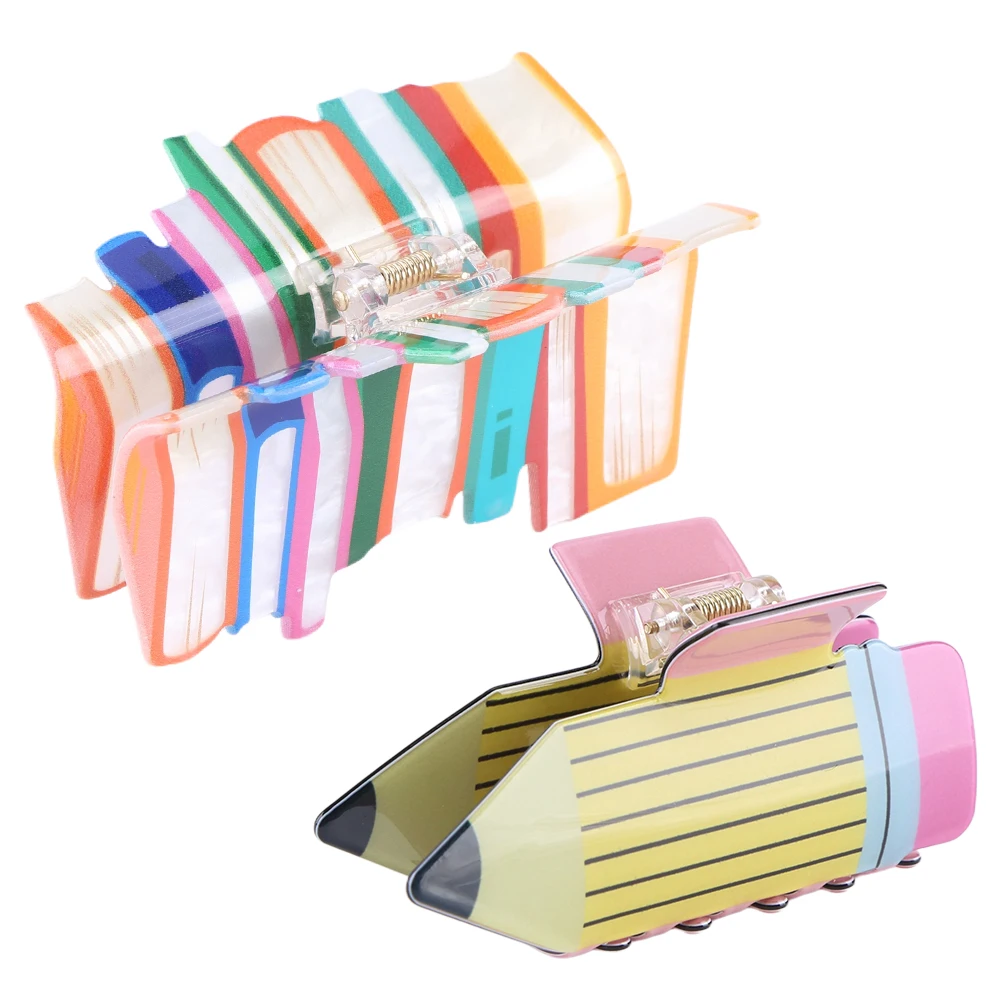 2 قطعة مقاطع الشعر العودة إلى المدرسة مضحك قلم رصاص لطيف المشابك الشعر الإبداعية قلم رصاص على شكل مخلب كليب إكسسوارات الشعر