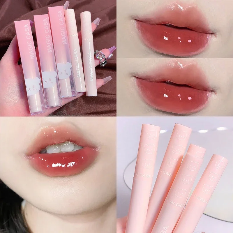 Mirror Water Lip Glaze Moisturizing Transparent Sexy Red Lip Tint Liquid Lipstick Makeup Long Lasting Non-stick Cup Lip Gloss