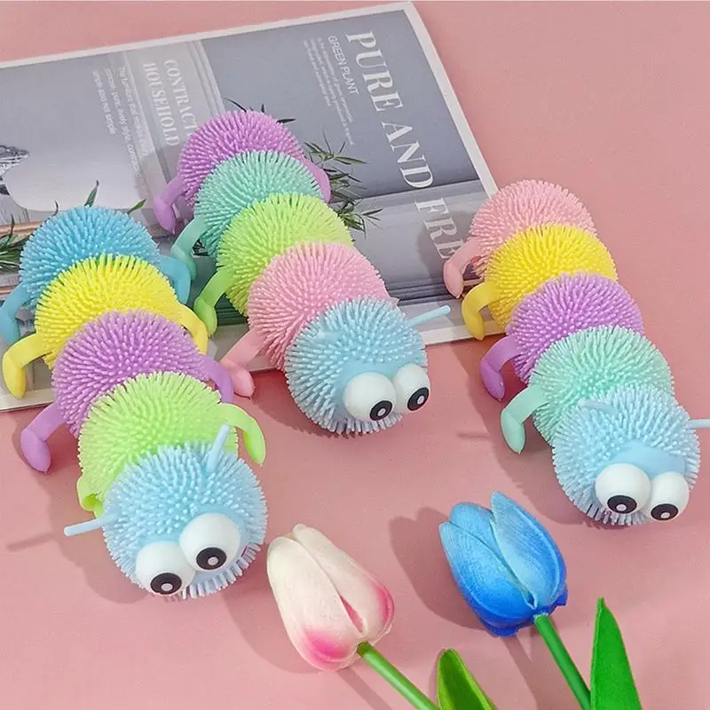 Colorful Caterpillar Toy Luminous Squeeze Toy Soft Caterpillar Stretch Cute Sensory AntiStress Decompression Toys  Christmas