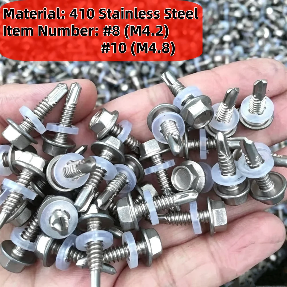 100PCS M4.2 Self-tapping Metal Sheet Screw 410 Stainless Steel Hex Screw High-strength Quick Self-tapping Screw Metal to Metal