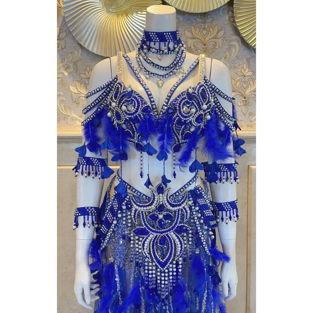 BellyDance Suit Embroidery Diamond Bra Split Fishtail Skirt Performance Set Custom Adult Child Competition Clothing Accessories