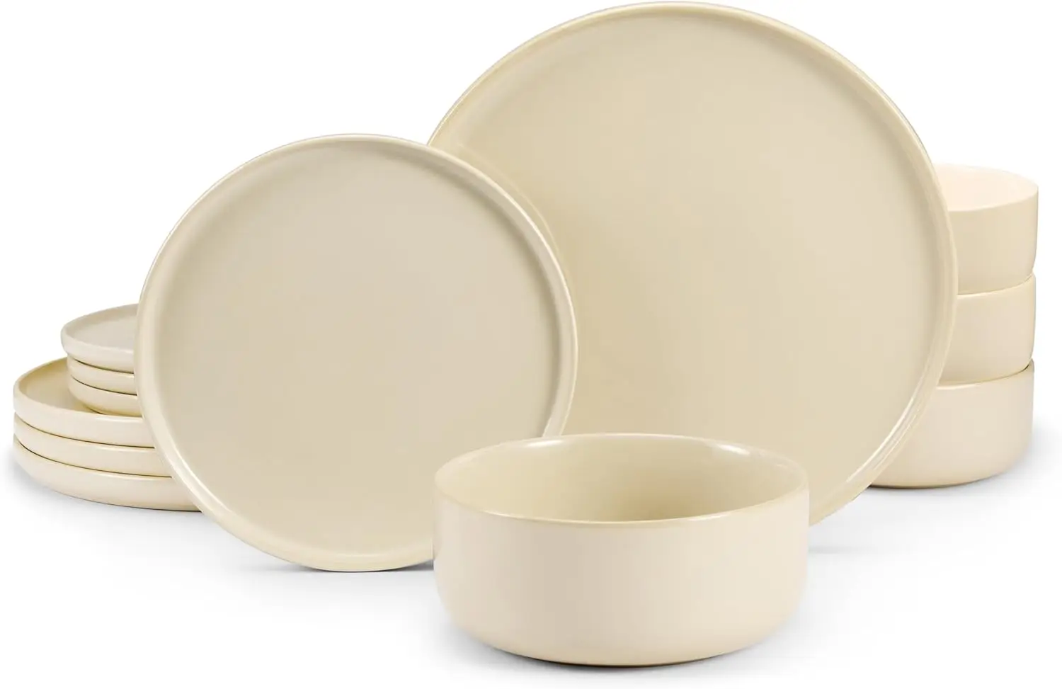 

Dinnerware Set, 12 Piece Service for 4, by , Ceramic 10.5” Dinner Plates, 8.2” Salad Plates and 25 oz Soup Bowls, Stoneware, Mic