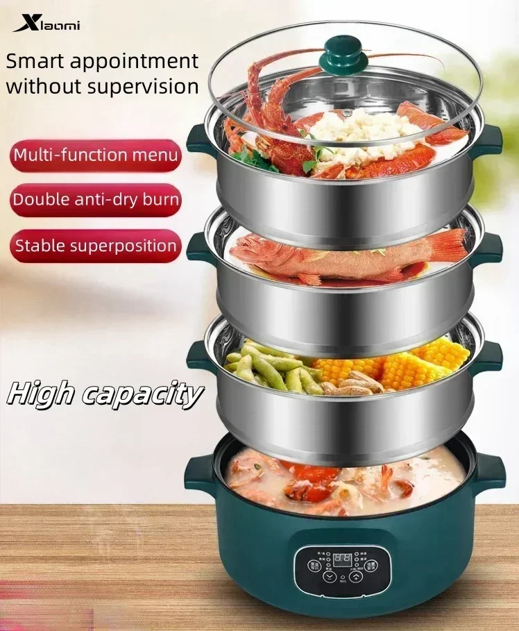 large-capacity  3/4/5 layer electric steamer multifunctional household appointment timing multi-layer steamed bun steamer 220V