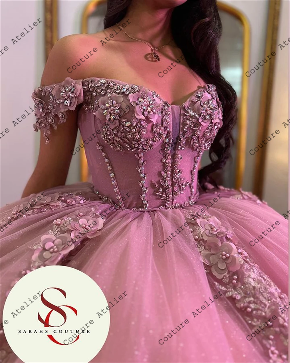 Princess Shinning Crystal Corset Pink Ball Gown Quinceanera Dresses Lace Up Princess Sweet 15 16 Dress vestidos de 15 años