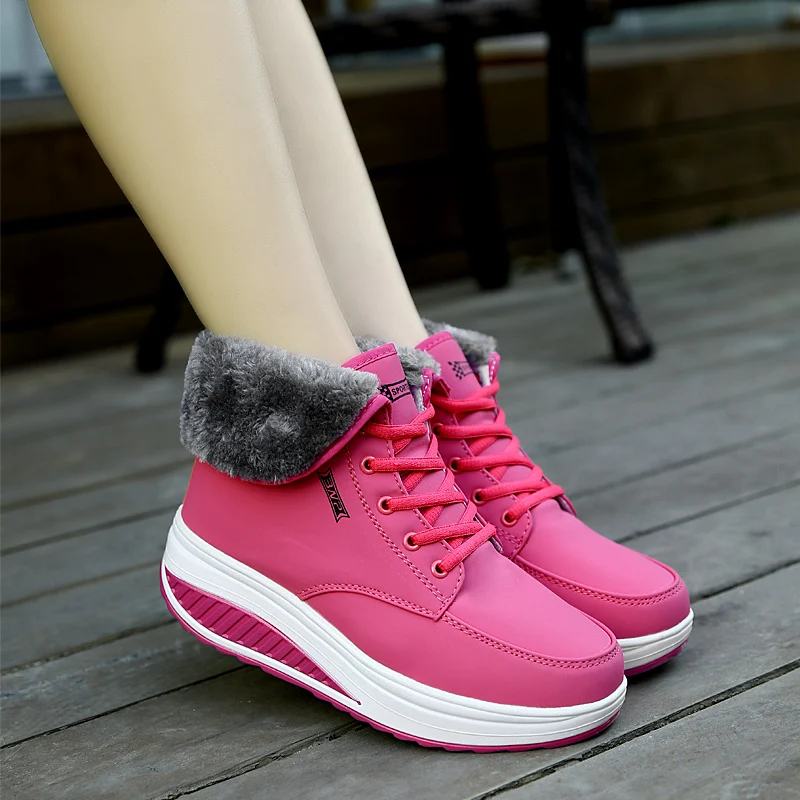 New Women Boots Chunky Platform Sneakers Warm Plush Lace Up Women Winter Shoes Ankle Boots Female Plus Velvet Swing Snow Boots