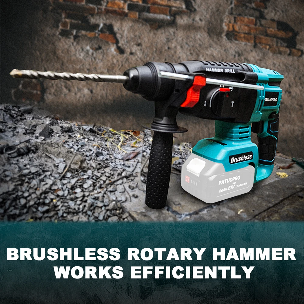 Brushless Cordless Rotary Hammer Drill 18V SDS Plus Hammer Drill 4 Modes Selector fit Makita 18v Battery (No Battery)